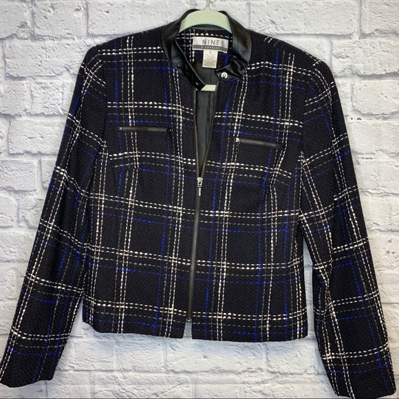 9&Co Classy Plaid Tweed Moto Jacket - Picture 1 of 3